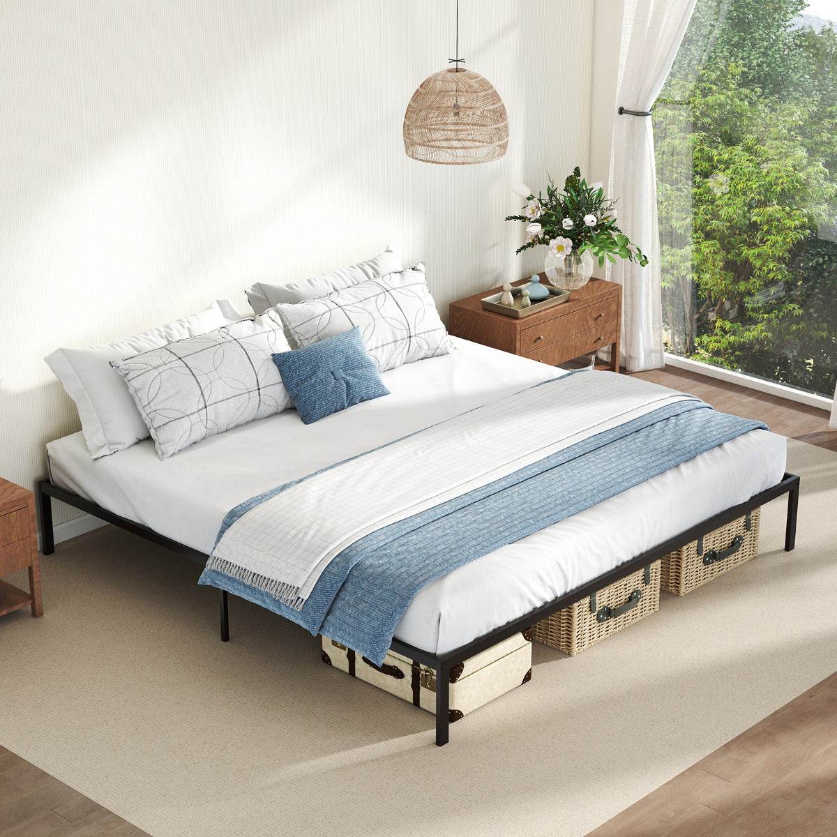 King Metal Bed Frame Platform Bed-Black-King