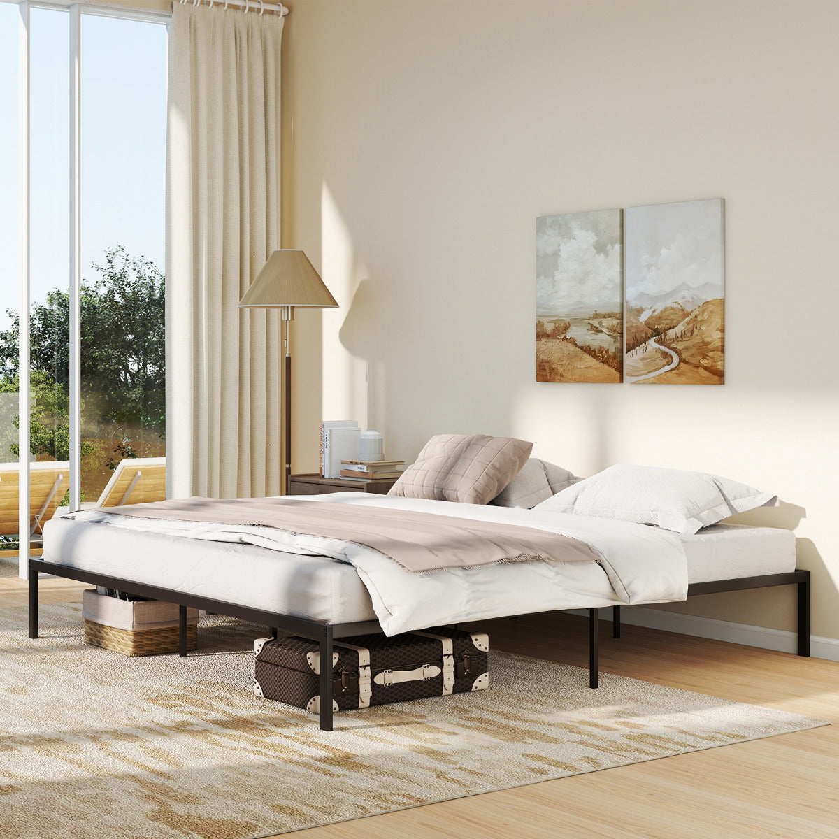 King Metal Bed Frame Platform Bed-Black-King