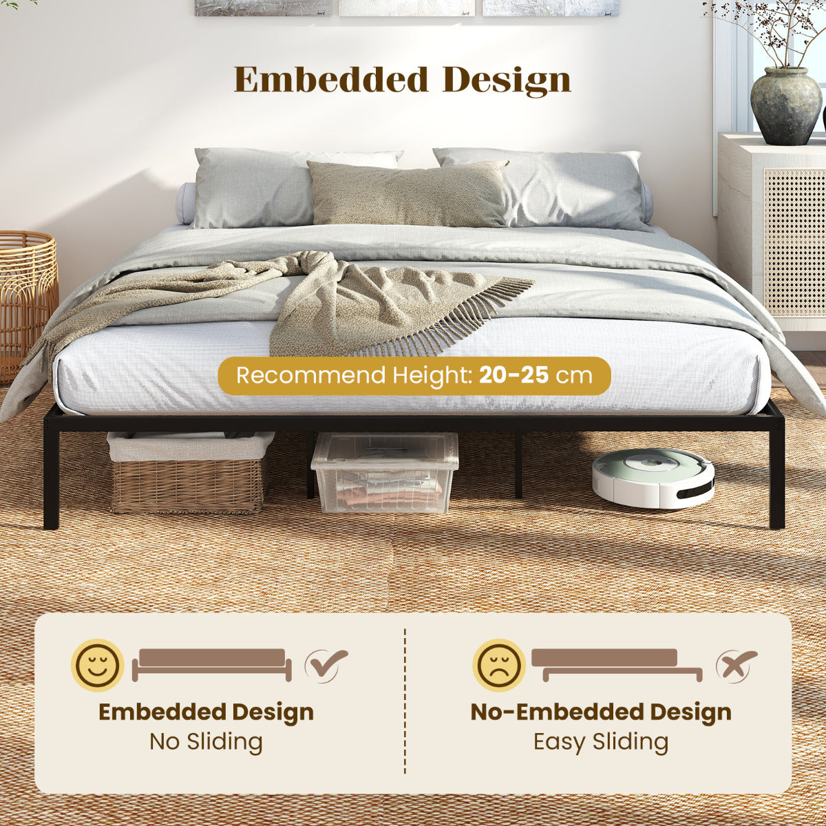 King Metal Bed Frame Platform Bed-Black-King