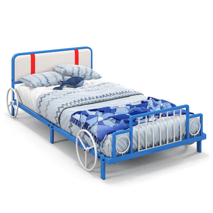 Costway King Single Size Car Shaped Kids Bed with Upholstered Headboard