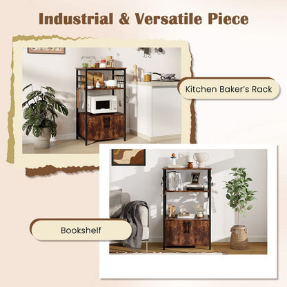 Two-door cabinet conceals pots, pans, dishes and supplies to keep the kitchen looking neat and organized