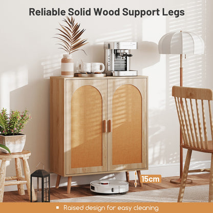 Kitchen Bohemian Style Sideboard with 2 Rattan Decorated Doors-Natural