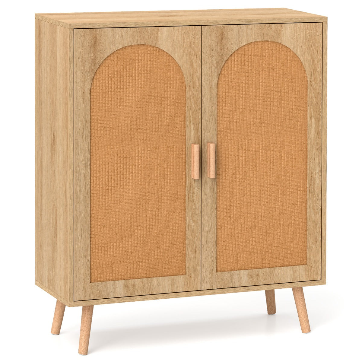 Kitchen Bohemian Style Sideboard with 2 Rattan Decorated Doors-Natural