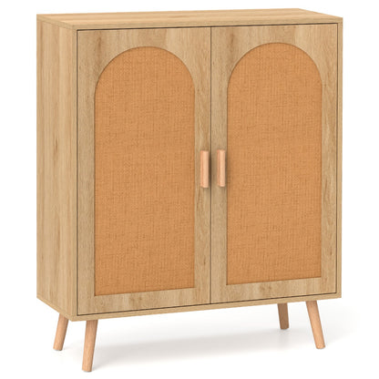 Kitchen Bohemian Style Sideboard with 2 Rattan Decorated Doors-Natural