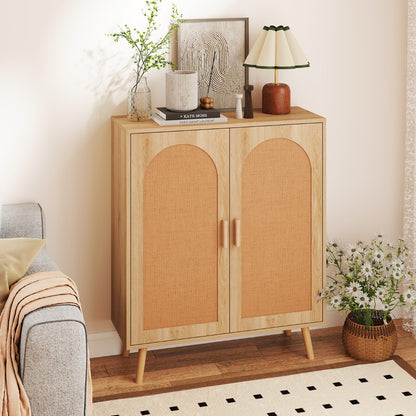 Kitchen Bohemian Style Sideboard with 2 Rattan Decorated Doors-Natural
