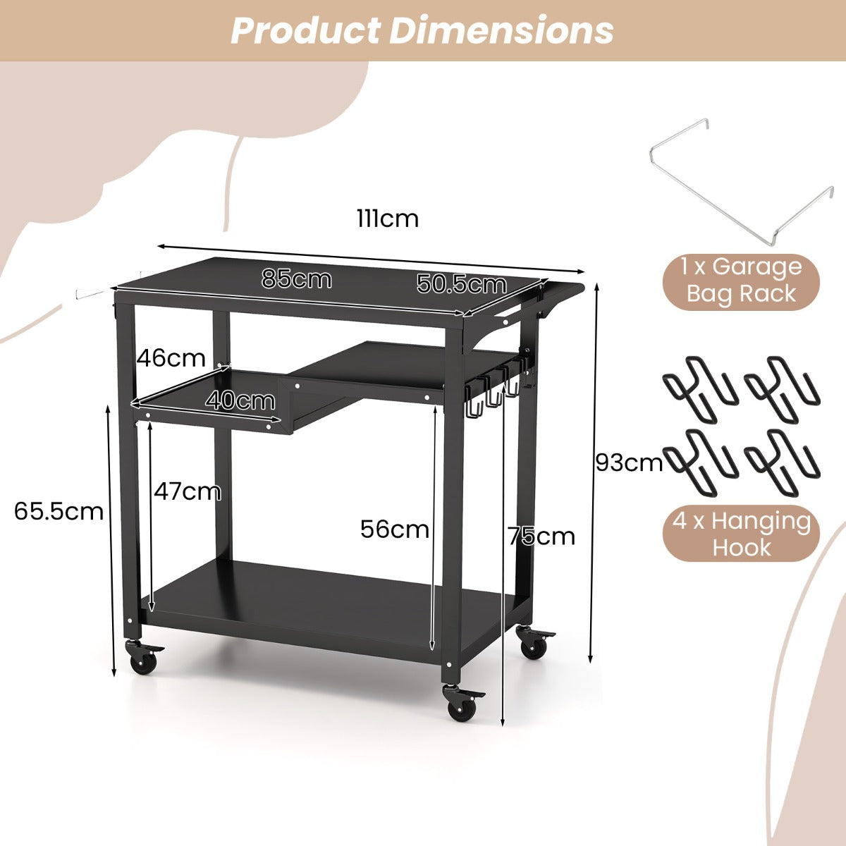 Costway 3-Shelf Movable BBQ Cart with 4 Lockable Wheels