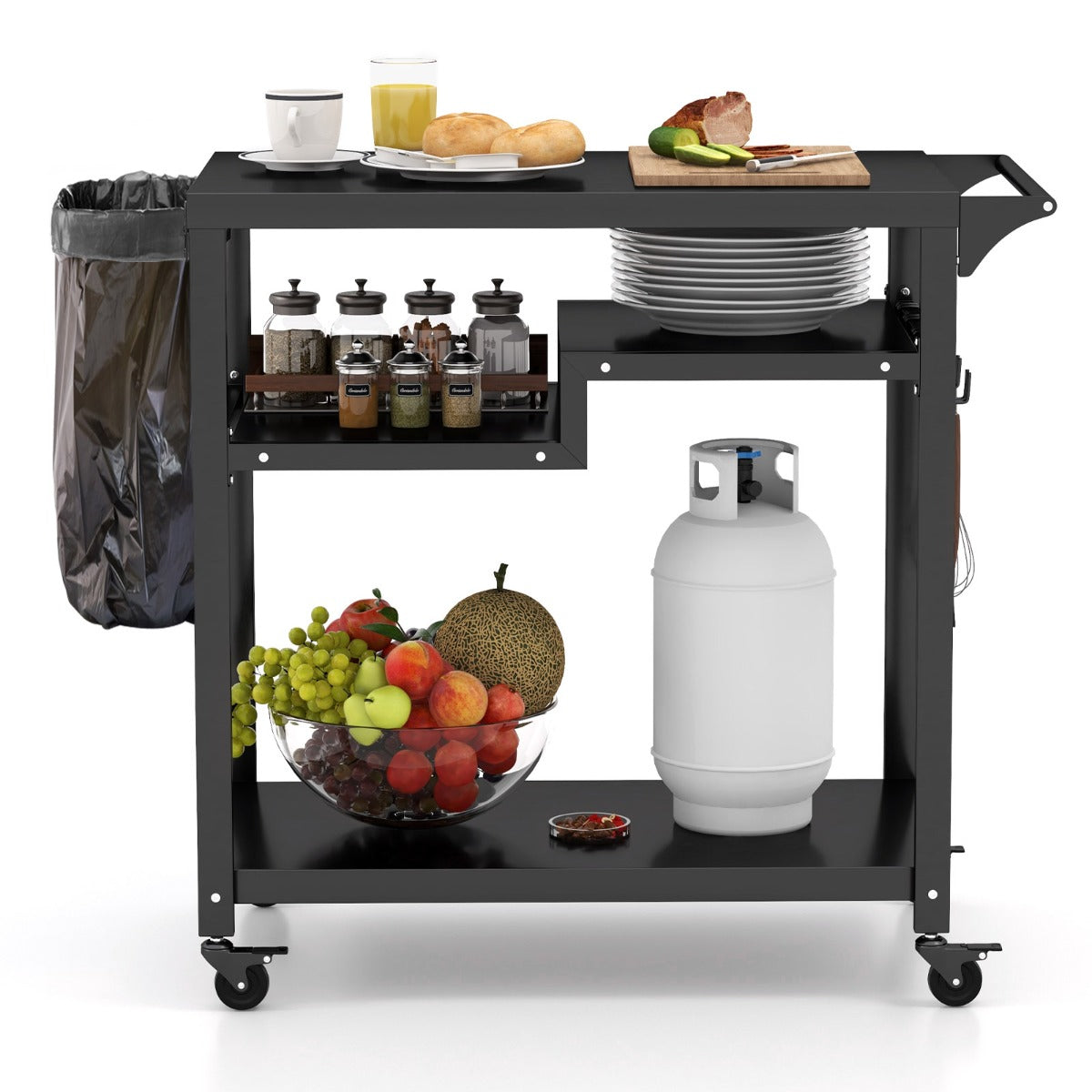 Costway 3-Shelf Movable BBQ Cart with 4 Lockable Wheels