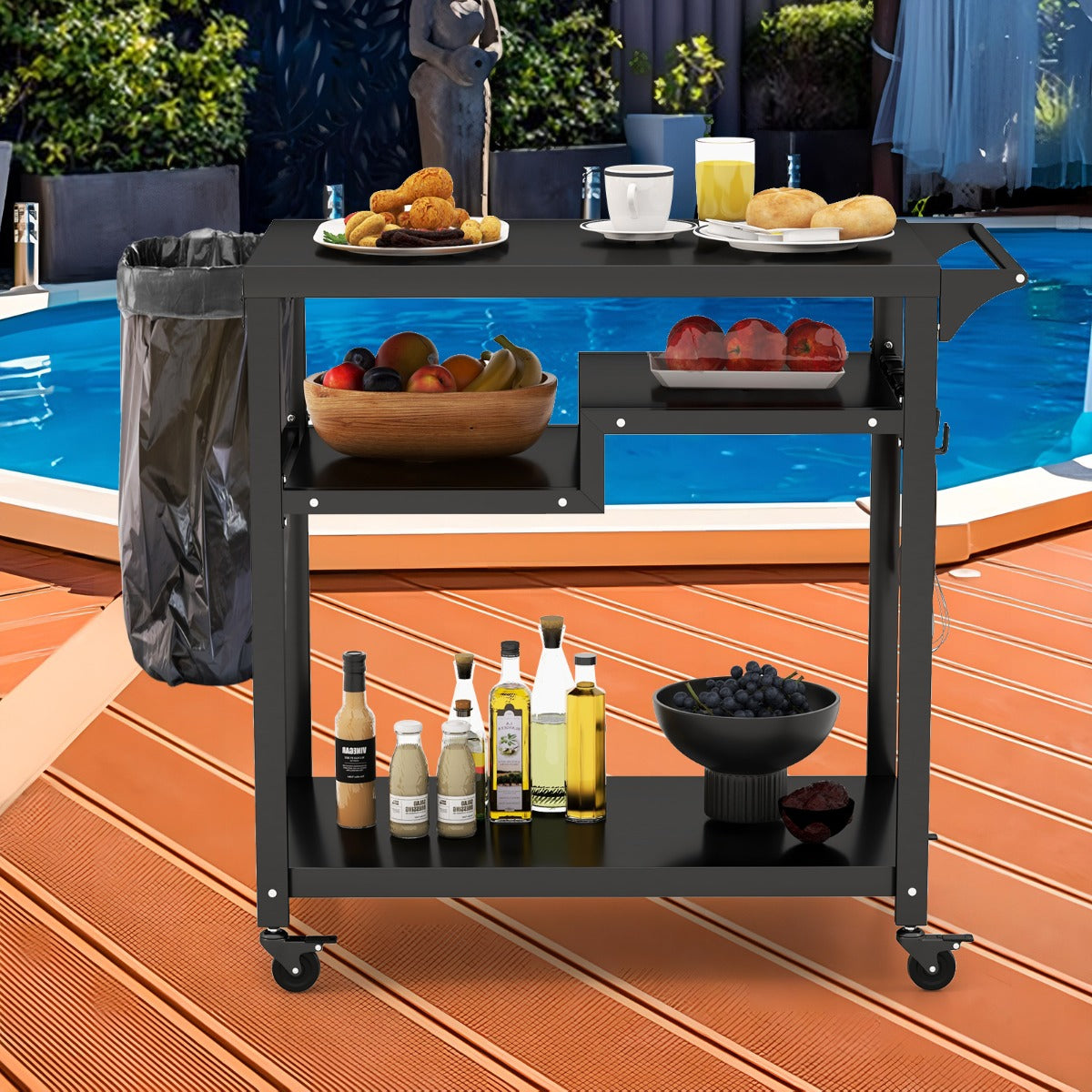 Costway 3-Shelf Movable BBQ Cart with 4 Lockable Wheels