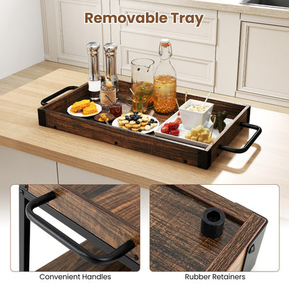Kitchen Cart with Removable Top Tray & Wine Rack & Glass Holder