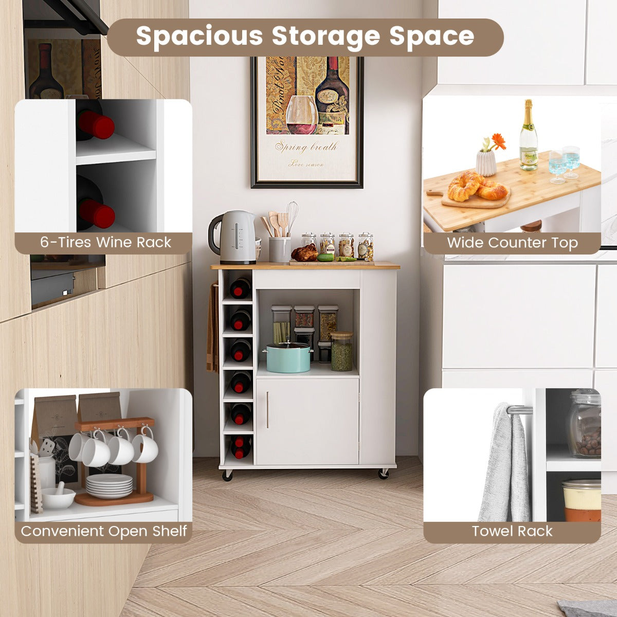 Costway Rolling Kitchen Cart with Towel Rack for Dining Room
