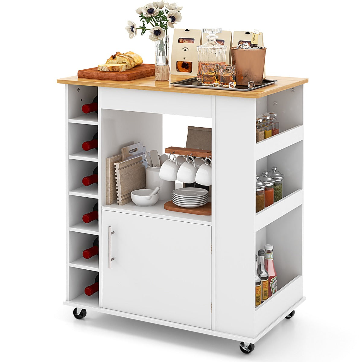 Costway Rolling Kitchen Cart with Towel Rack for Dining Room