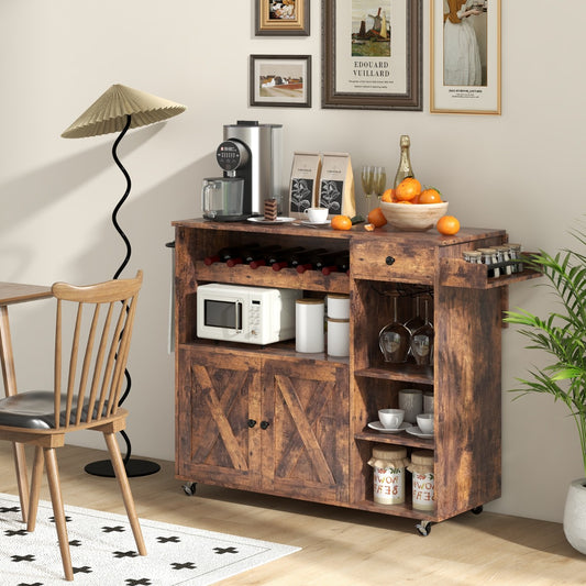 Costway Rolling Kitchen Island Cart with Wine Rack, Stemware Holder, Towel Rack and Spice Rack