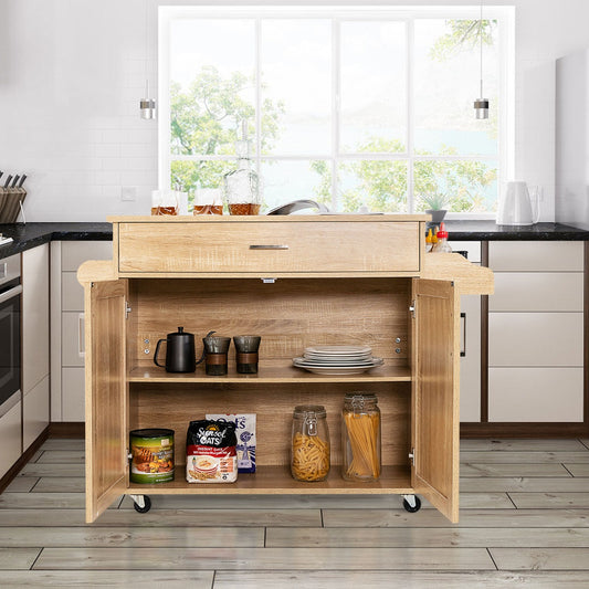 Costway Kitchen Island Cart with Lockable Rubber Casters for Kitchen-Natural