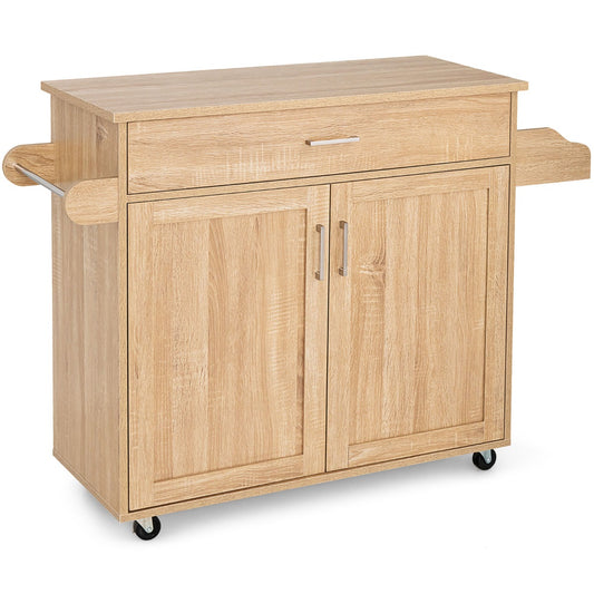 Costway Kitchen Island Cart with Lockable Rubber Casters for Kitchen-Natural
