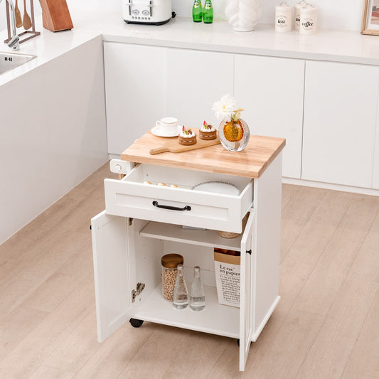 Costway Kitchen Island Cart with Large Drawer and 2 Door Cabinet-White