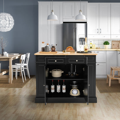 Kitchen Island with Drop Leaf Countertop and 3-Level Adjustable Shelves-Black