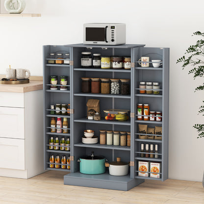 Kitchen Pantry Cabinet with Doors and Adjustable Shelves-Grey