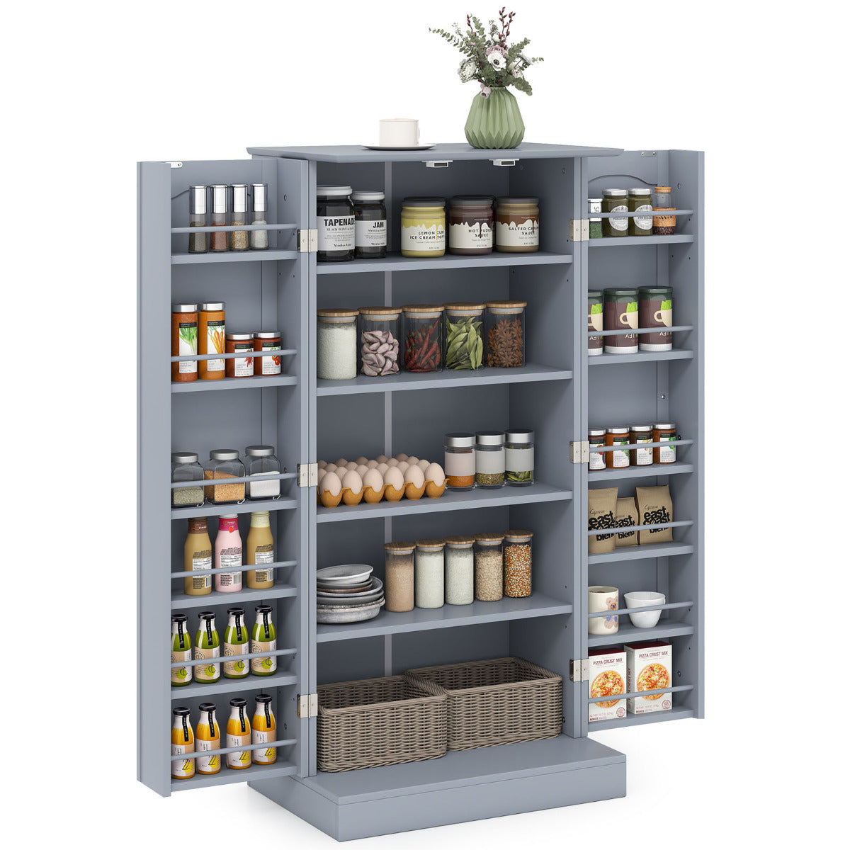 Kitchen Pantry Cabinet with Doors and Adjustable Shelves-Grey