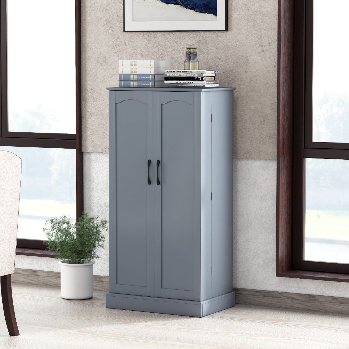 Kitchen Pantry Cabinet with Doors and Adjustable Shelves-Grey