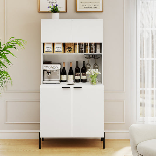 Kitchen Pantry Cabinet with Charging Station 164 cm Tall Wine Bar Cabinet-White