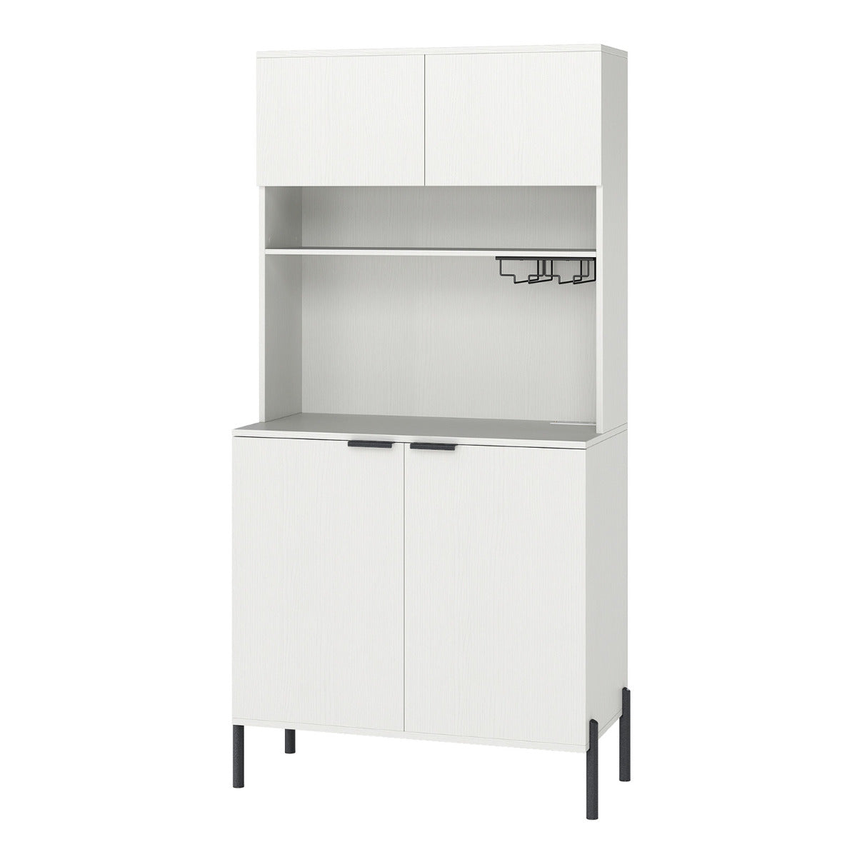 Kitchen Pantry Cabinet with Charging Station 164 cm Tall Wine Bar Cabinet-White