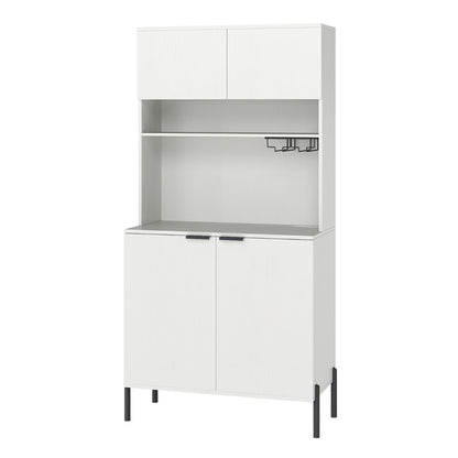 Kitchen Pantry Cabinet with Charging Station 164 cm Tall Wine Bar Cabinet-White