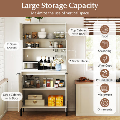 Kitchen Pantry Cabinet with Charging Station 164 cm Tall Wine Bar Cabinet-White