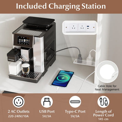 Kitchen Pantry Cabinet with Charging Station 164 cm Tall Wine Bar Cabinet-White