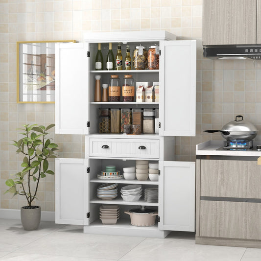 Costway 183.5 cm Kitchen Pantry Storage Cabinet with 4 Doors and Large Drawer-White