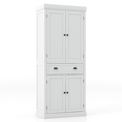 Four adjustable shelves with three height positions accommodate appliances, cans, spice jars and kitchenware