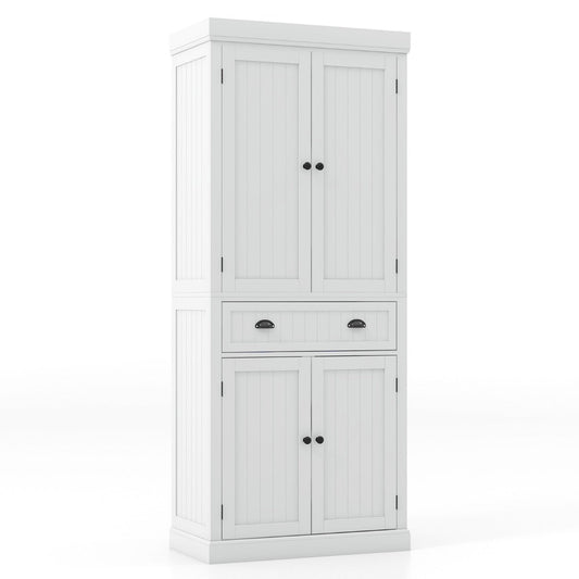Four adjustable shelves with three height positions accommodate appliances, cans, spice jars and kitchenware