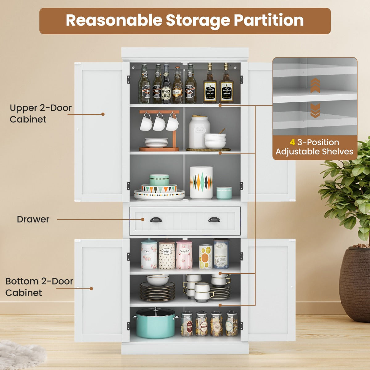 Large drawer provides convenient storage for dining supplies, utensils, napkins and other kitchen essentials