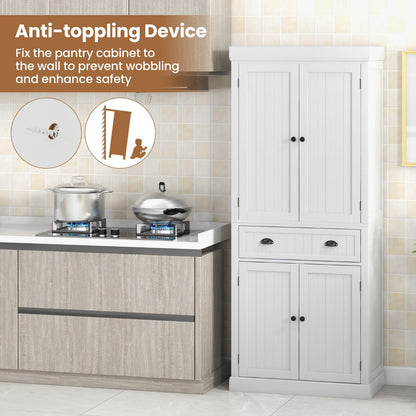 Tall freestanding cabinet offers versatile storage for kitchens, dining rooms, living rooms and hallways
