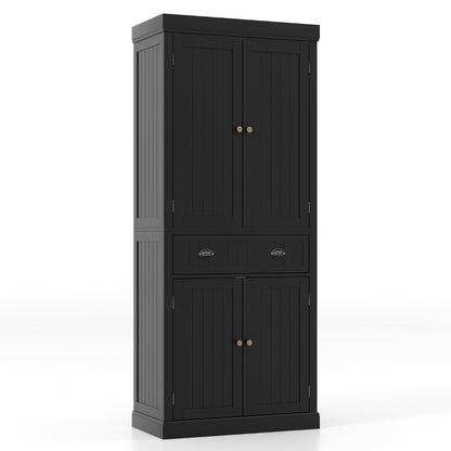 Costway 183.5 cm Kitchen Pantry Storage Cabinet with 4 Doors and Large Drawer-Black