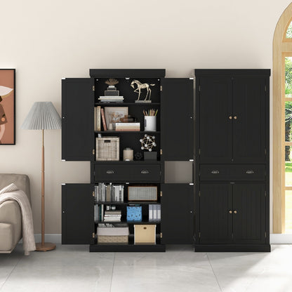 Costway 183.5 cm Kitchen Pantry Storage Cabinet with 4 Doors and Large Drawer-Black