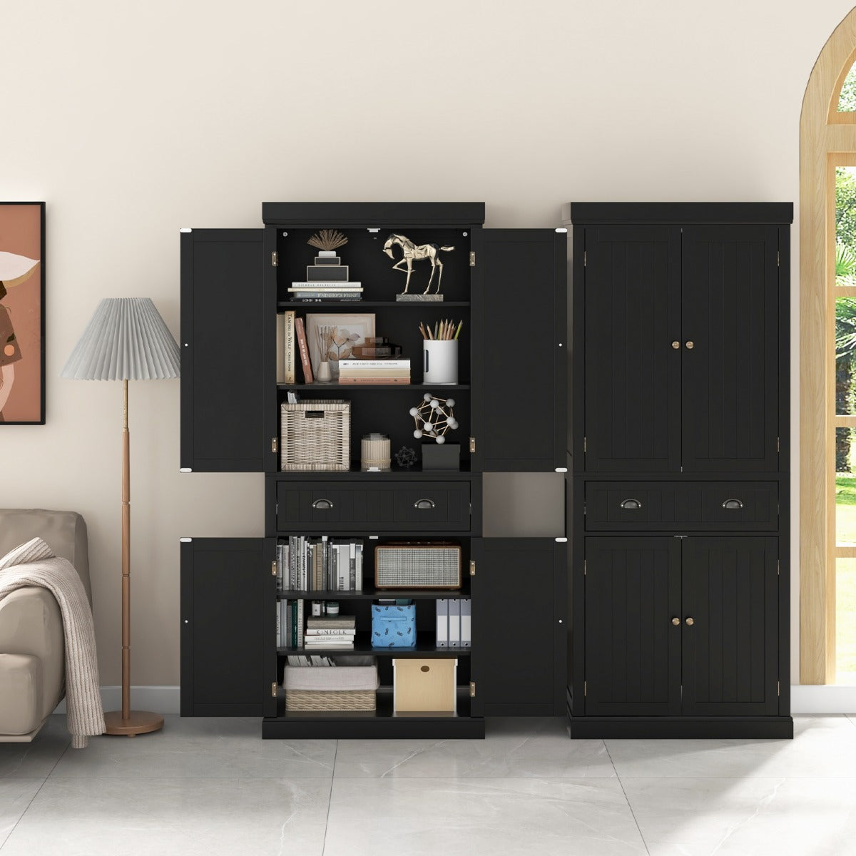 Metal handles and drawer slides allow quiet, smooth opening and convenient everyday access