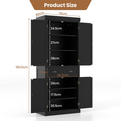 Costway 183.5 cm Kitchen Pantry Storage Cabinet with 4 Doors and Large Drawer-Black