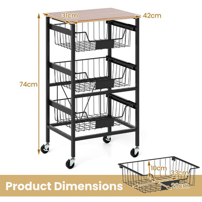 4/5-Tier Kitchen Storage Cart with Wooden Top and DIY Chalk Labels-4-Tier