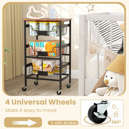 4/5-Tier Kitchen Storage Cart with Wooden Top and DIY Chalk Labels-4-Tier