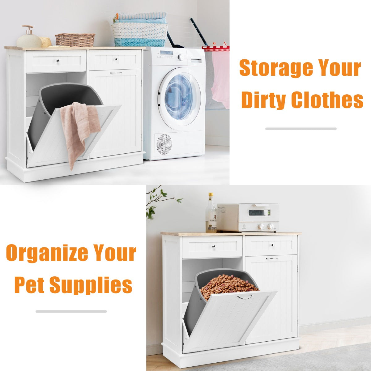Kitchen Trash Can with Adjustable Shelf for Kitchen-White