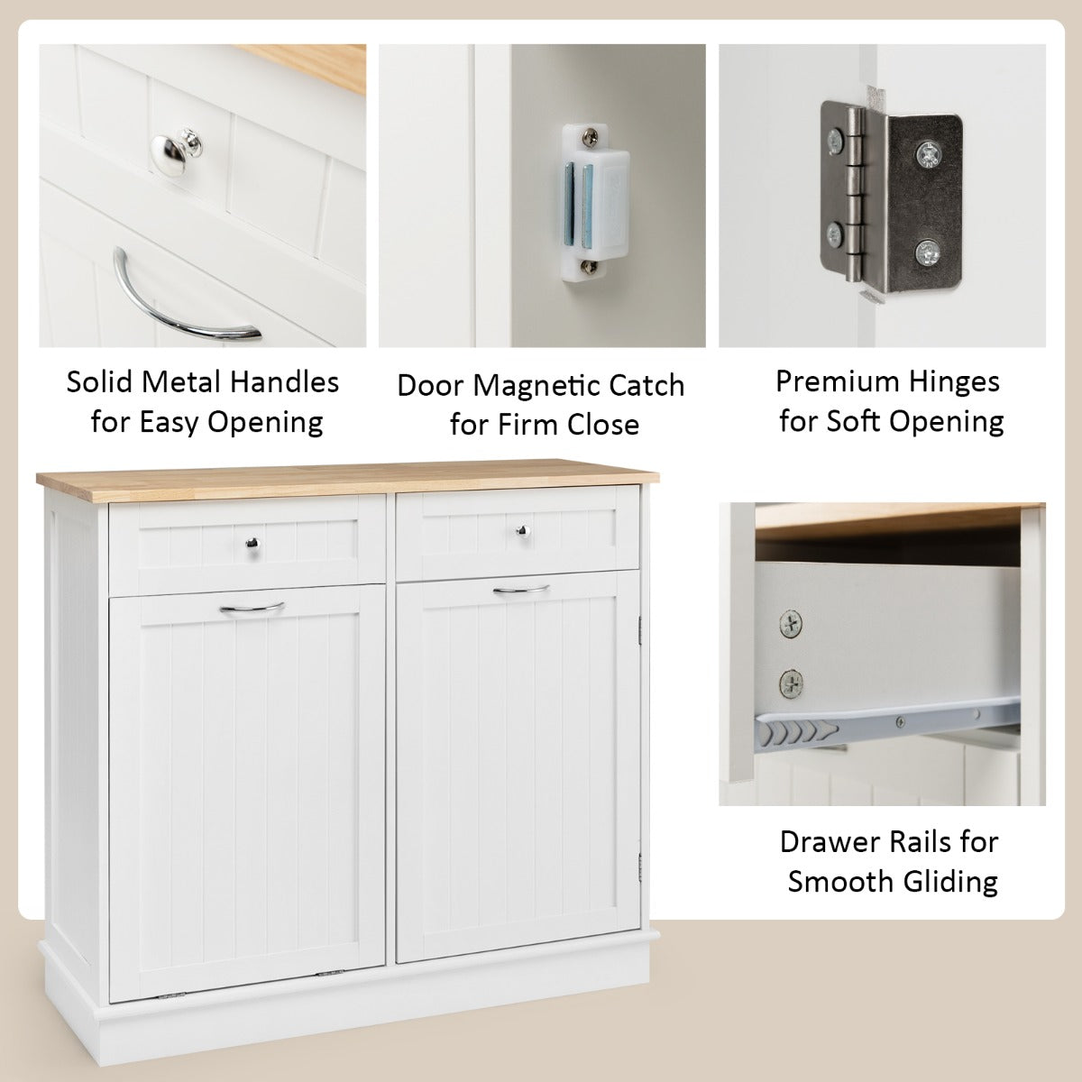 Kitchen Trash Can with Adjustable Shelf for Kitchen-White