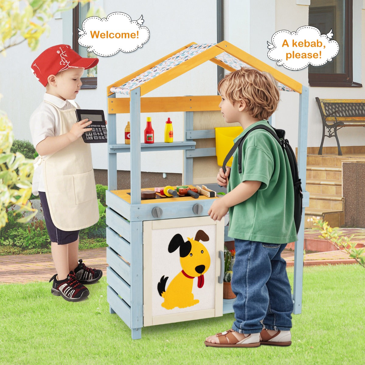 2 in 1 Wooden Mud Kitchen with Removable Water Box and Sink-Grey