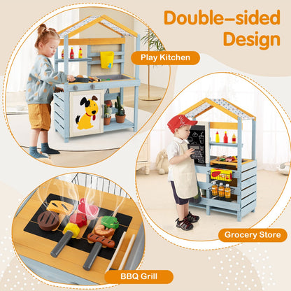 2 in 1 Wooden Mud Kitchen with Removable Water Box and Sink-Grey