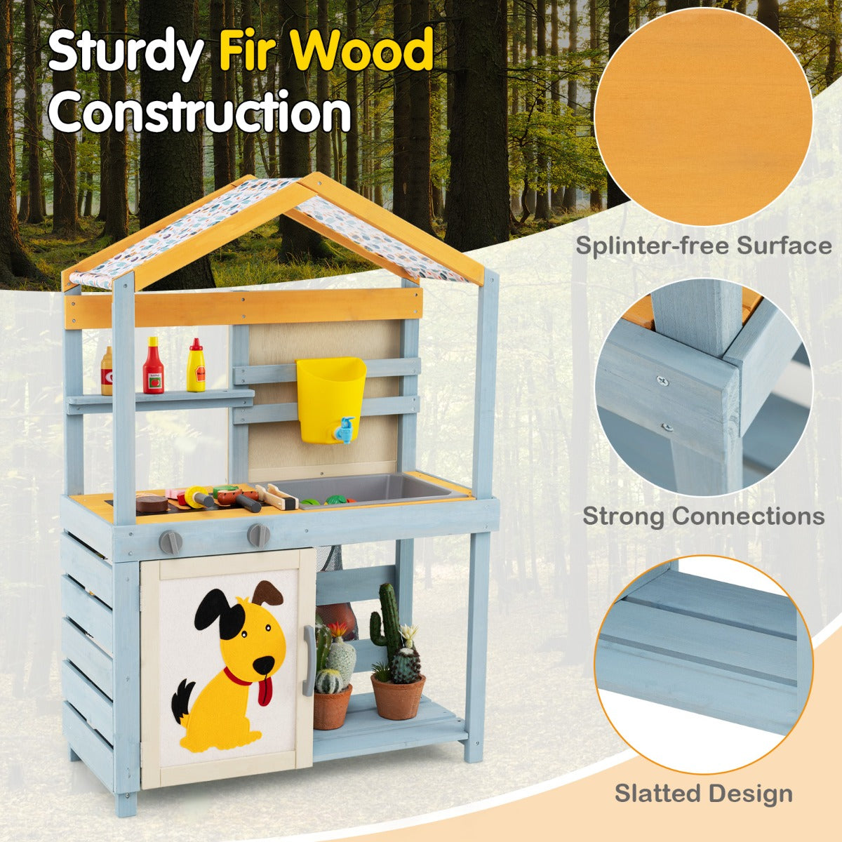 2 in 1 Wooden Mud Kitchen with Removable Water Box and Sink-Grey