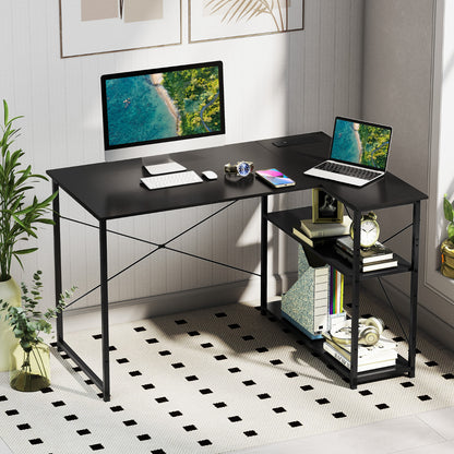Home Office Computer Desk with Reversible Adjustable Storage Shelves-Black
