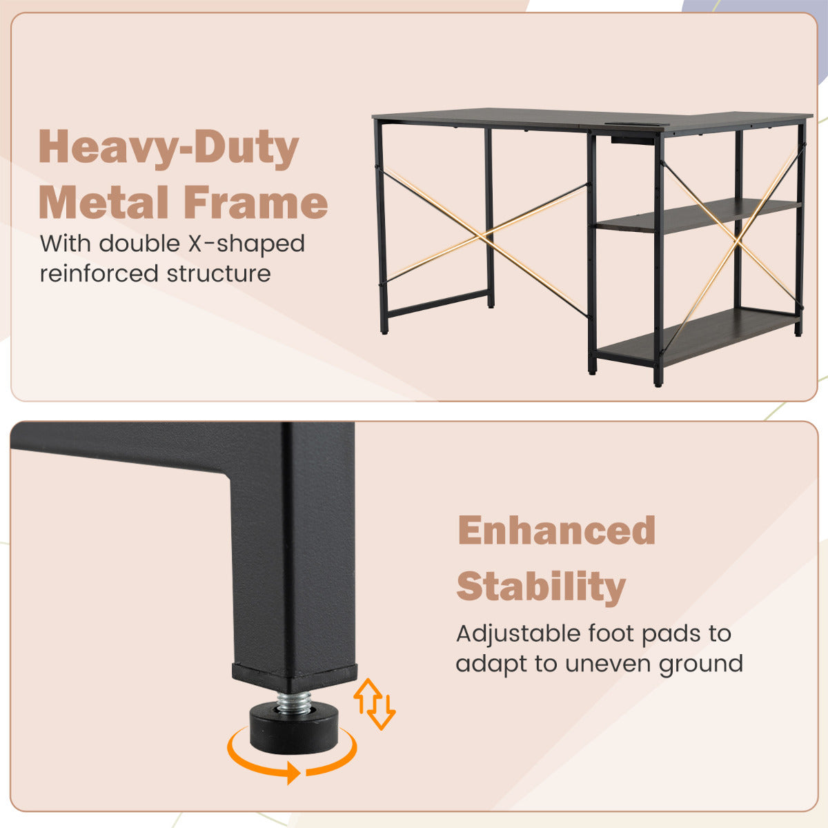 Home Office Computer Desk with Reversible Adjustable Storage Shelves-Black