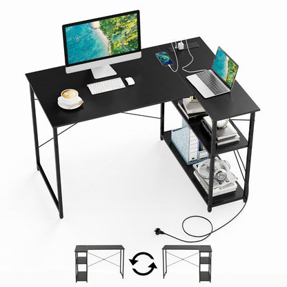 Home Office Computer Desk with Reversible Adjustable Storage Shelves-Black