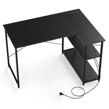 Home Office Computer Desk with Reversible Adjustable Storage Shelves-Black