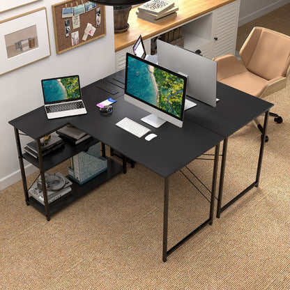 Home Office Computer Desk with Reversible Adjustable Storage Shelves-Black