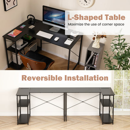 Home Office Computer Desk with Reversible Adjustable Storage Shelves-Black